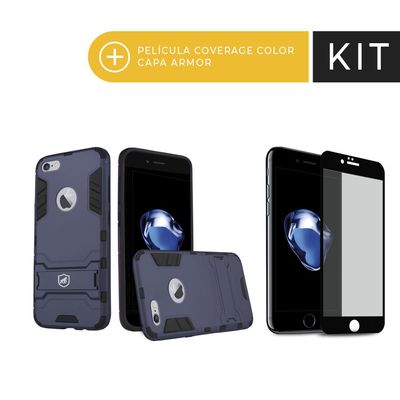 Kit Capa Armor e Película Coverage Preta para iPhone 7 - Gorila Shield