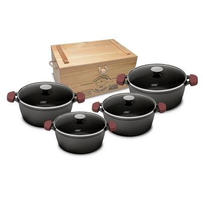 Conjunto De Caçarolas Ferro Fundido  com Frigideira TVT 4 pçs MTA 8382