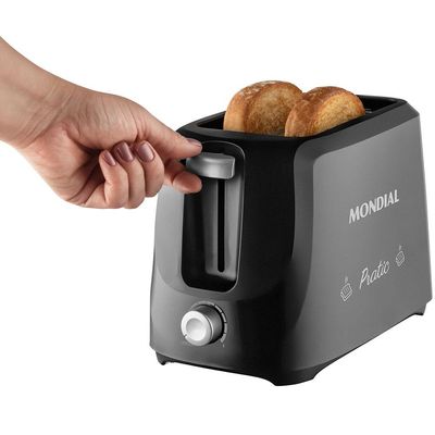 Torradeira Mondial Pratic T-18 com 6 Níveis de Tostagem Preto e Prata / 220V