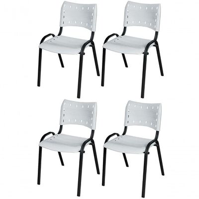 Cadeira Iso Base Preto Igreja, Escola, Escritório - Branco Kit 4 Peças