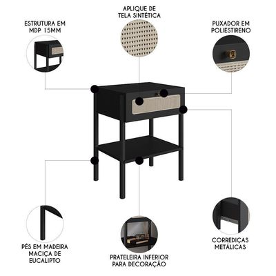 Cabeceira Casal E Queen Com 2 Mesas Laterais Arlo A10 Nero-preto - Mpozenato