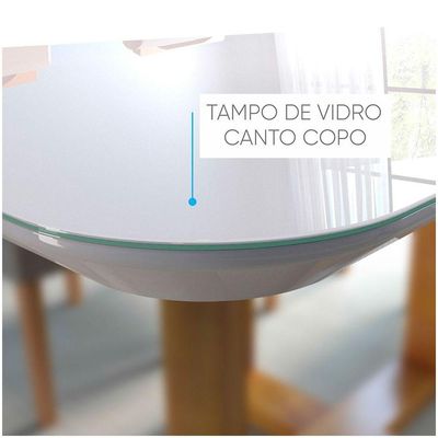 Mesa de Jantar Redonda Tampo de Vidro 100cm Mel/Off White