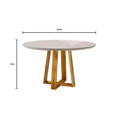 Mesa de Jantar Redonda Tampo de Vidro 100cm Mel/Off White