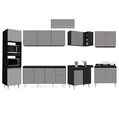 Armário De Cozinha Modulada De Canto 8 Peças Cp07 Balcão Preto-cinza - Lumil