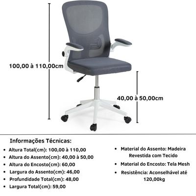 Cadeira De Escritório Mônaco Base Giratória - Cinza