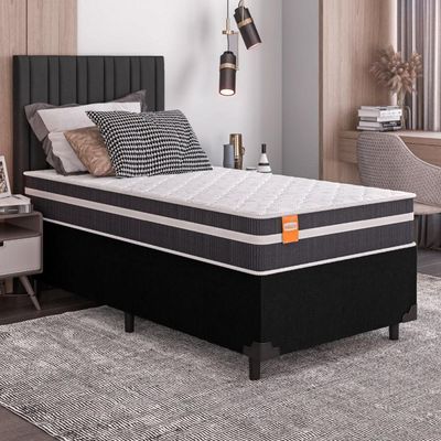 Cama Box Solteiro Colchão Molas Qatar 88x188x60cm Branco / Preto - Suporta Até 150kg Preto / Branco