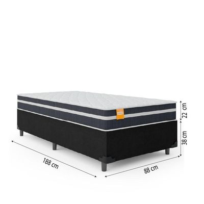 Cama Box Solteiro Colchão Molas Qatar 88x188x60cm Branco / Preto - Suporta Até 150kg Preto / Branco
