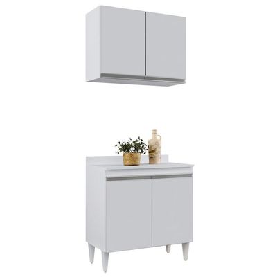 Armário Aéreo Califórnia E Balcão Hawai Com Tampo 80cm Branco - Lumil