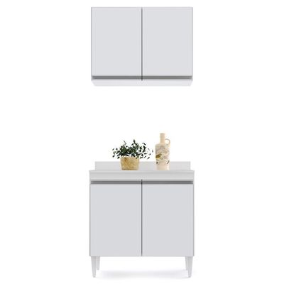 Armário Aéreo Califórnia E Balcão Hawai Com Tampo 80cm Branco - Lumil