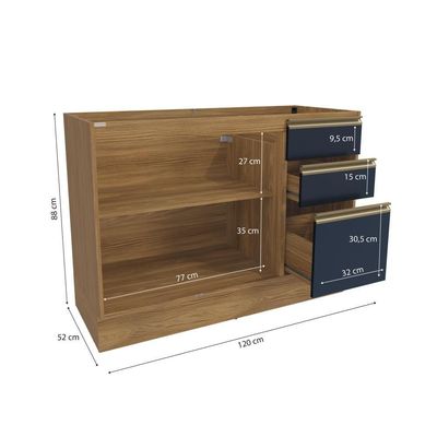 Balcão De Pia Celeste Kappesberg 100% Mdf 2 Portas 3 Gavetas