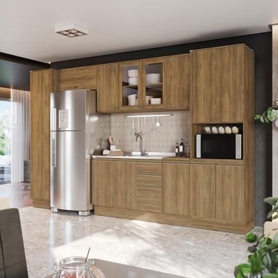 Cozinha Modulada Celeste Kappesberg 100% Mdf Nogueira/vidro