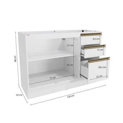 Balcão De Pia Celeste Kappesberg 100% Mdf 2 Portas 3 Gavetas
