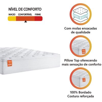Colchão Casal Molas Ensacadas Real Pillow Top 138x188x27cm Branco Inducol Até 130kg Por Pessoa