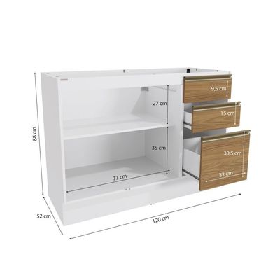 Balcão De Pia Celeste Kappesberg 100% Mdf 2 Portas 3 Gavetas
