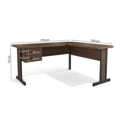 Mesa De Escritório Em L 2 Gavetas Versatile 1,70m X 1,50m