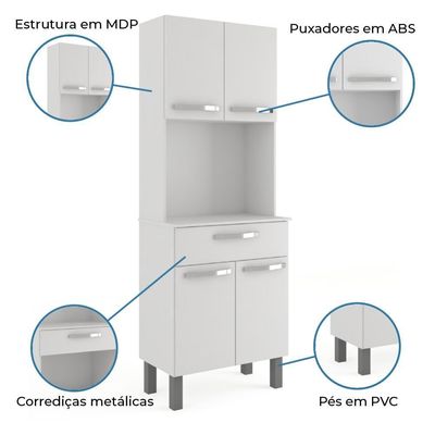Armário de Cozinha Paneleiro 4 Portas 1 Gaveta Balli Branco