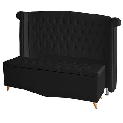 Kit De Quarto Cabeceira De Cama Box E Calçadeira Baú Toquio Casal 140 Cm Suede Preto Do Lar Móveis E Decoração