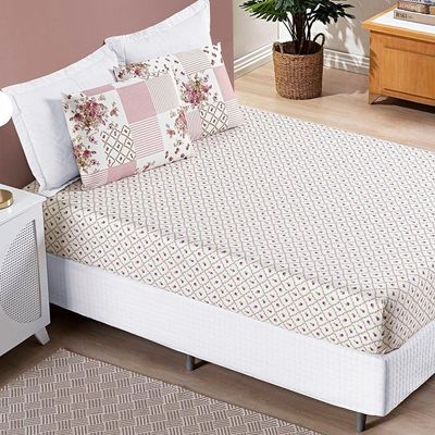 Jogo De Cama Lençol Bouti predominância da cor Estampado King 03 Peças - Rosa Matura