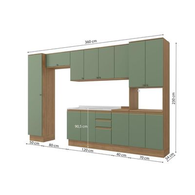 Cozinha Modulada Celeste Kappesberg Mdf Nogueira/verde 360cm