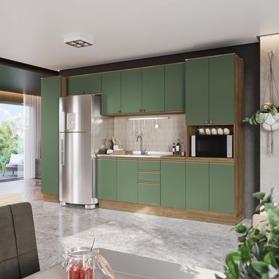 Cozinha Modulada Celeste Kappesberg Mdf Nogueira/verde 360cm