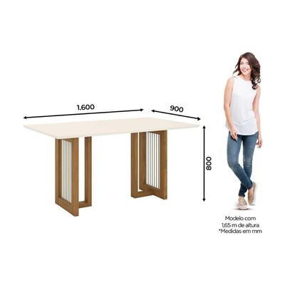 Conjunto Mesa De Cozinha Yara Com Tampo Madeirado Com Vidro Reto 160x90cm E 6 Cadeiras Malu Nature