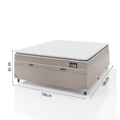 Cama Box Baú Casal Colchão D45 Com Pillow Top Hellen Strong Bege 138x188x65cm Suporta Até 150kg Bege