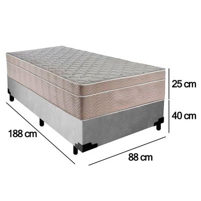 Cama Box Suede Solteiro + Colchão Sereneprime Molas Ensacadas 88x188x65 Cinza