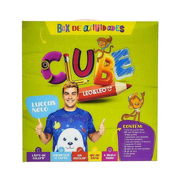 Box Clube Colorir Leo&Leo Luccas Neto com Livro Atividades, Acessórios de Escrita e Colorir
