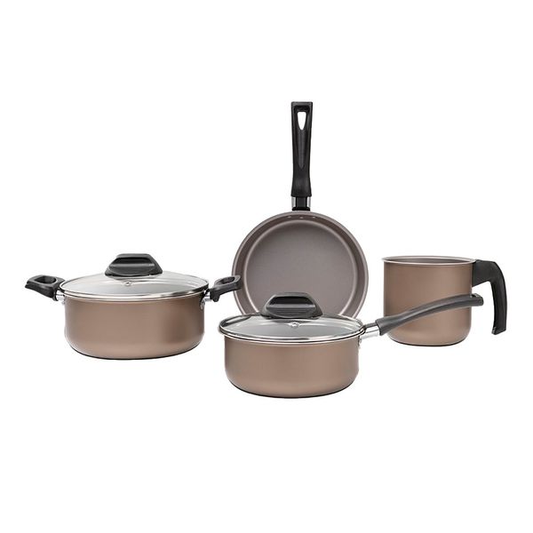 Conjunto de Panelas Antiaderente Brinox Safira Bege 4 Peças