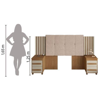 Cabeceira Casal Extensível Com 2 Mesas De Apoio Ripado E Estofado Cinamomo/Off White Suíça