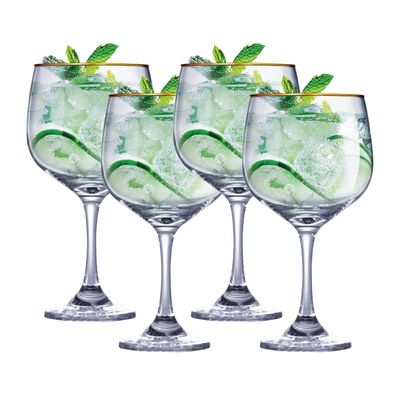 Jogo de Taças para Gin Ruvolo com Filete Dourado 4 Peças 690ml