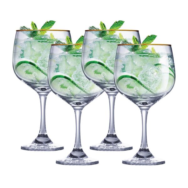 Jogo de Taças para Gin Ruvolo com Filete Dourado 4 Peças 690ml Jogo de Taças para Gin Ruvolo com Filete Dourado 4 Peças 690ml