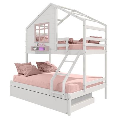 Treliche Casinha Janela Casal/Solteiro Madeira Branco-Rosa