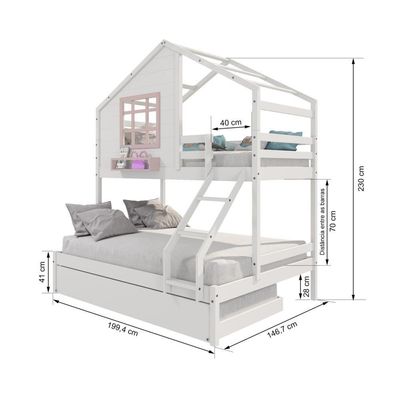 Treliche Casinha Janela Casal/Solteiro Madeira Branco-Rosa