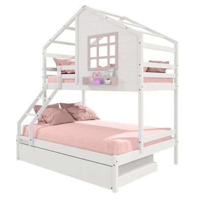 Treliche Casinha Janela Casal/Solteiro Madeira Branco-Rosa