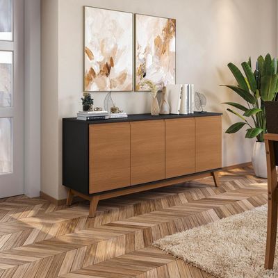 Aparador Kappesberg 4 Portas Preto Fosco/canela 156cm