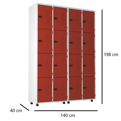 Armário Roupeiro Aço 16 Portas Trinco Vermelho