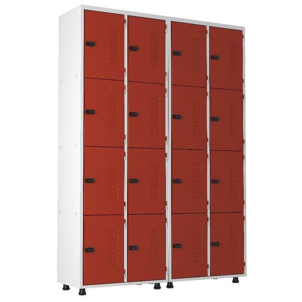 Armário Roupeiro Aço 16 Portas Trinco Vermelho