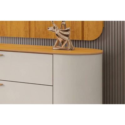 Rack Bancada c/Painel p/TV até 75 Polegadas Celine 100% MDF Led 241x189cm Off White - DJ Móveis