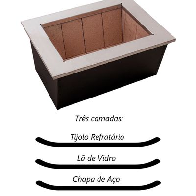 Caixa Braseiro Churrasqueira Gourmet em Aço Preta 60x45x28cm