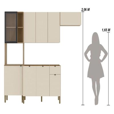 Armário De Cozinha Completa Com Balcão Para Pia Mdf 9 Portas Vert Plus Freijó-soft