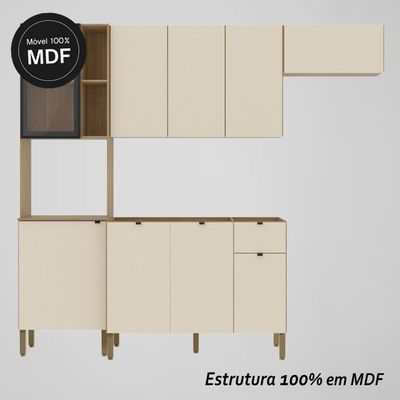 Armário De Cozinha Completa Com Balcão Para Pia Mdf 9 Portas Vert Plus Freijó-soft