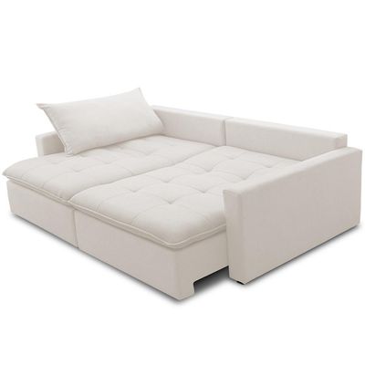 Sofá Cama Retrátil Reclinável 208cm Lari F04 Bouclê Cru