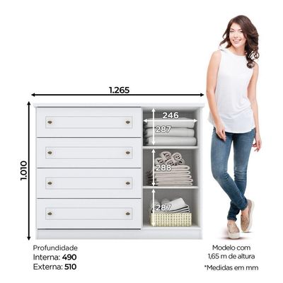 Cômoda Americana 01 Porta 04 Gavetas Henn Branco Hp