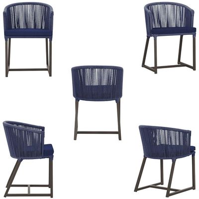 4 Cadeiras De Jantar Noronha Marrom Corda Náutica E10 Trama Azul