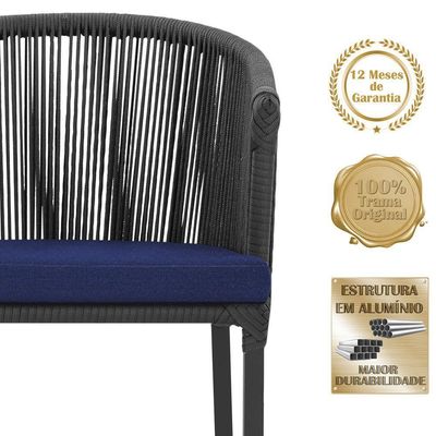 3 Cadeiras De Jantar Noronha Preta Corda Náutica E10 Trama Preto