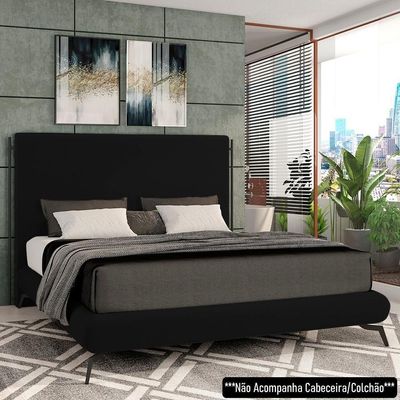 Cama King Base Box 193x203cm Pés De Ferro Cold P02 Veludo Preto - Mpozenato