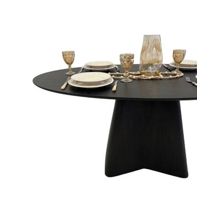 Mesa De Jantar Cone Lazo Oval 140x90 Cm Tampo Ébano Base Ébano Preto