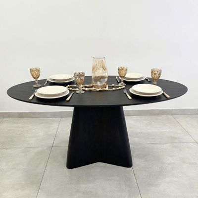 Mesa De Jantar Cone Lazo Oval 140x90 Cm Tampo Ébano Base Ébano Preto