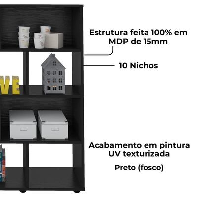 Estante Livreiro 10 Nichos 109x91 Cm Preto Arly Preto